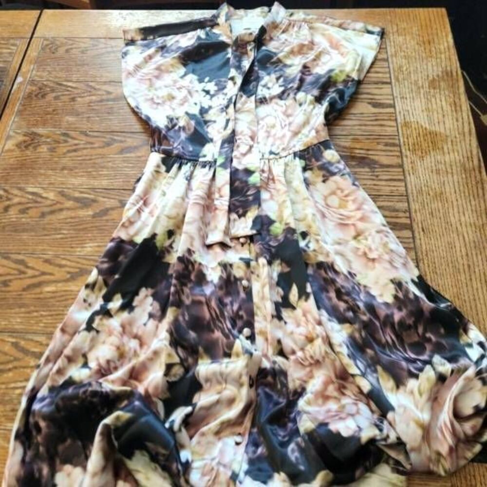 Reformation the collection Bradford silk black &pink floral dress sz 4